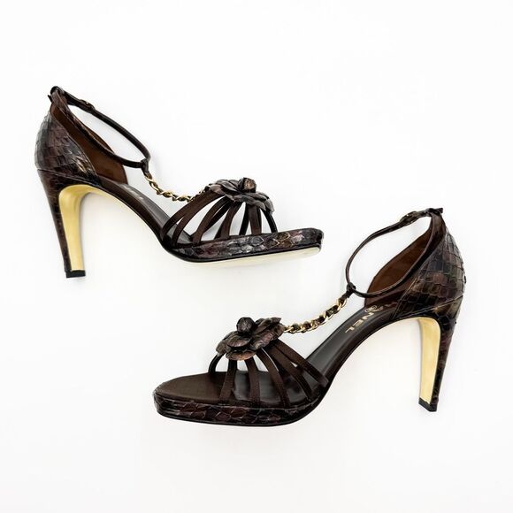 Chanel CC Camellia Snakeskin Python Platform Chain Sandals New Size EU 38 - Picture 9 of 12